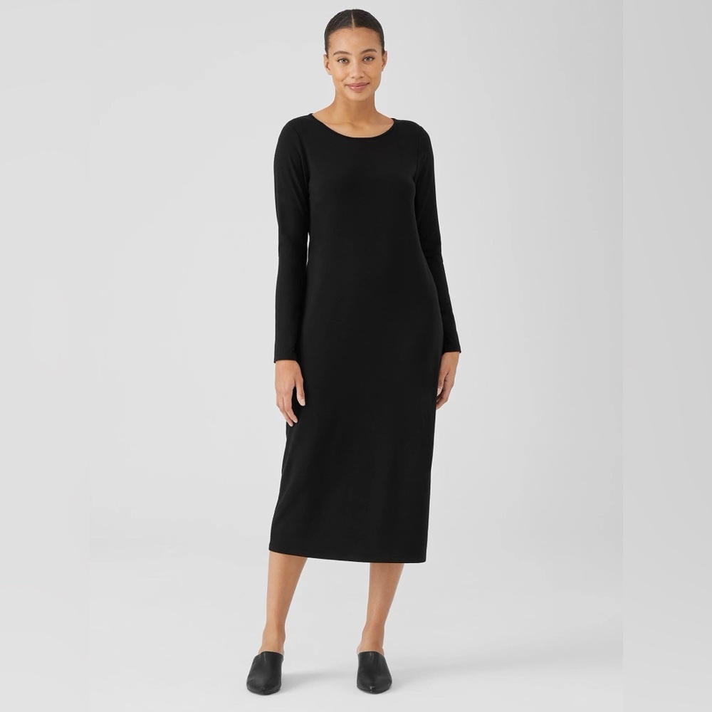 Eileen Fisher Stretch Jersey Knit Jewel Neck Dress Slim Fit, Tencel